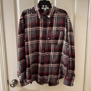 Elizabeth and James Jeweled Studded Flannel Button Up Top Blouse Womens Size 2